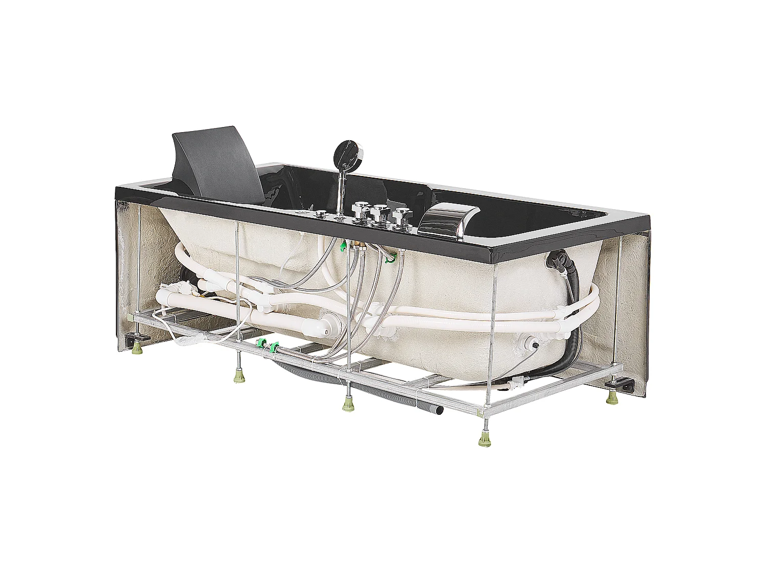 Hoek bubbelbad met LED ARTEMISA Rechterzijde 170 x 80 cm Zwart