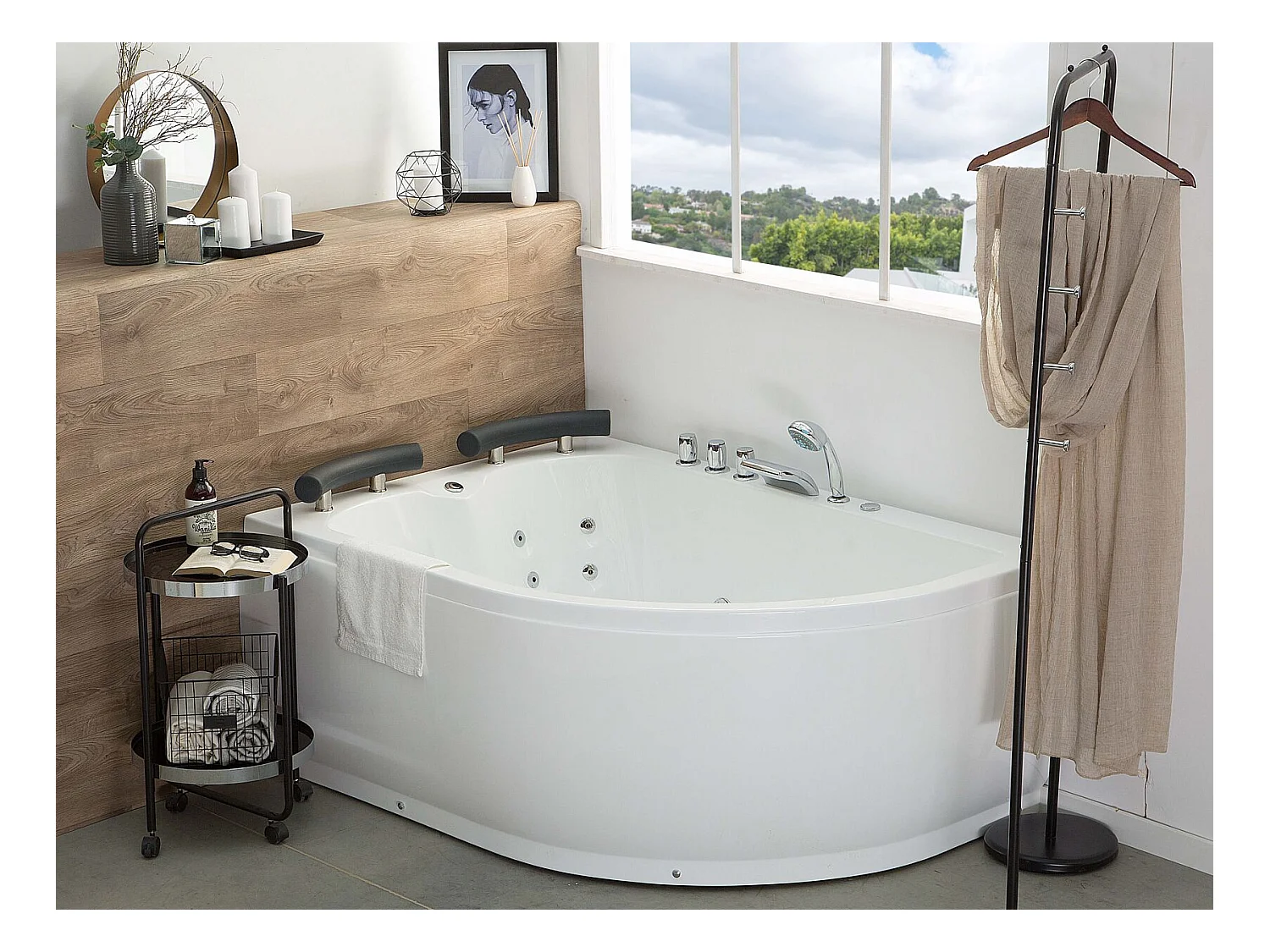 Baignoire d'angle à remous avec LED PARADISO Côté droit 158 x 113 cm Blanc