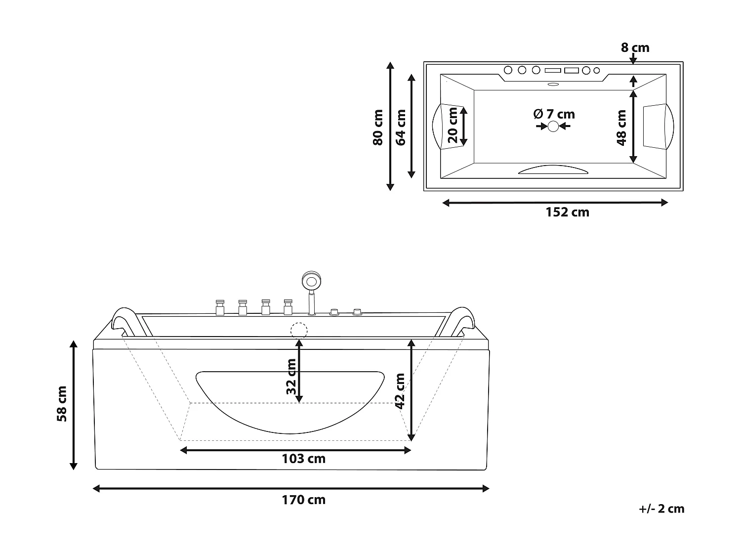 Hoek bubbelbad met LED HAWES 170 x 80 cm Wit