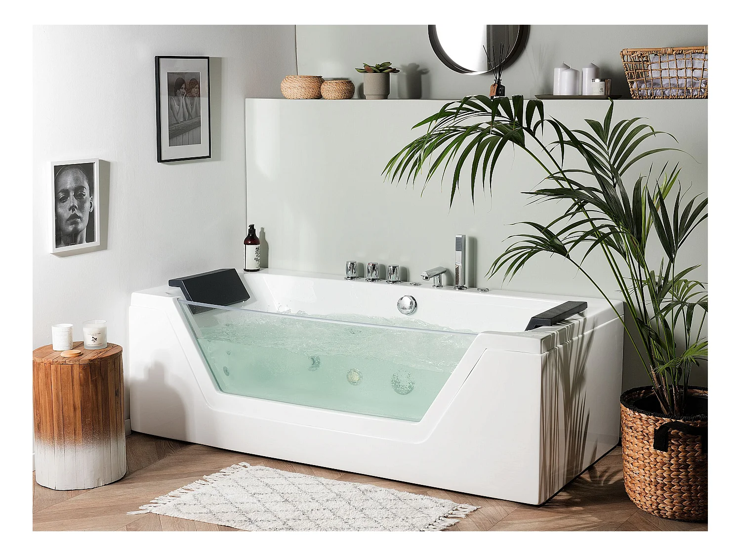 Baignoire d'angle à remous avec LED SAMANA 153 x 71 cm Blanc
