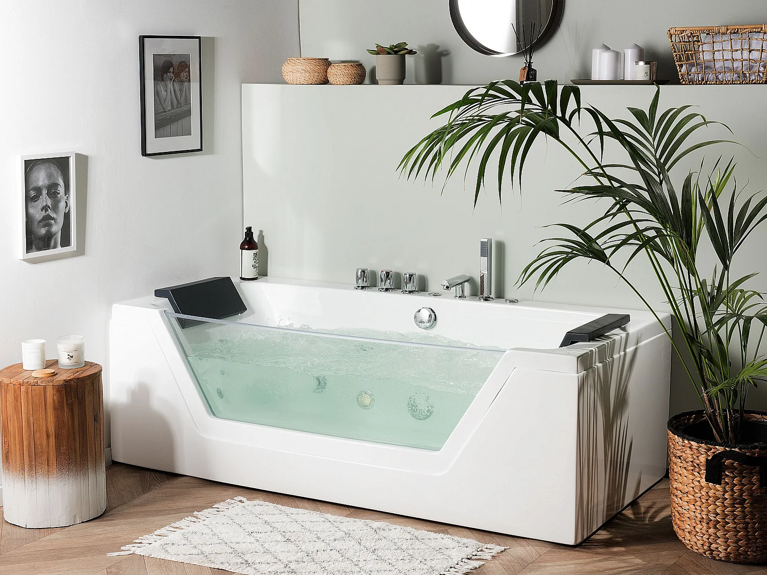 Whirlwanne Badewanne weiß rechteckig Doppelwanne mit Massage LED 150 cm Samana