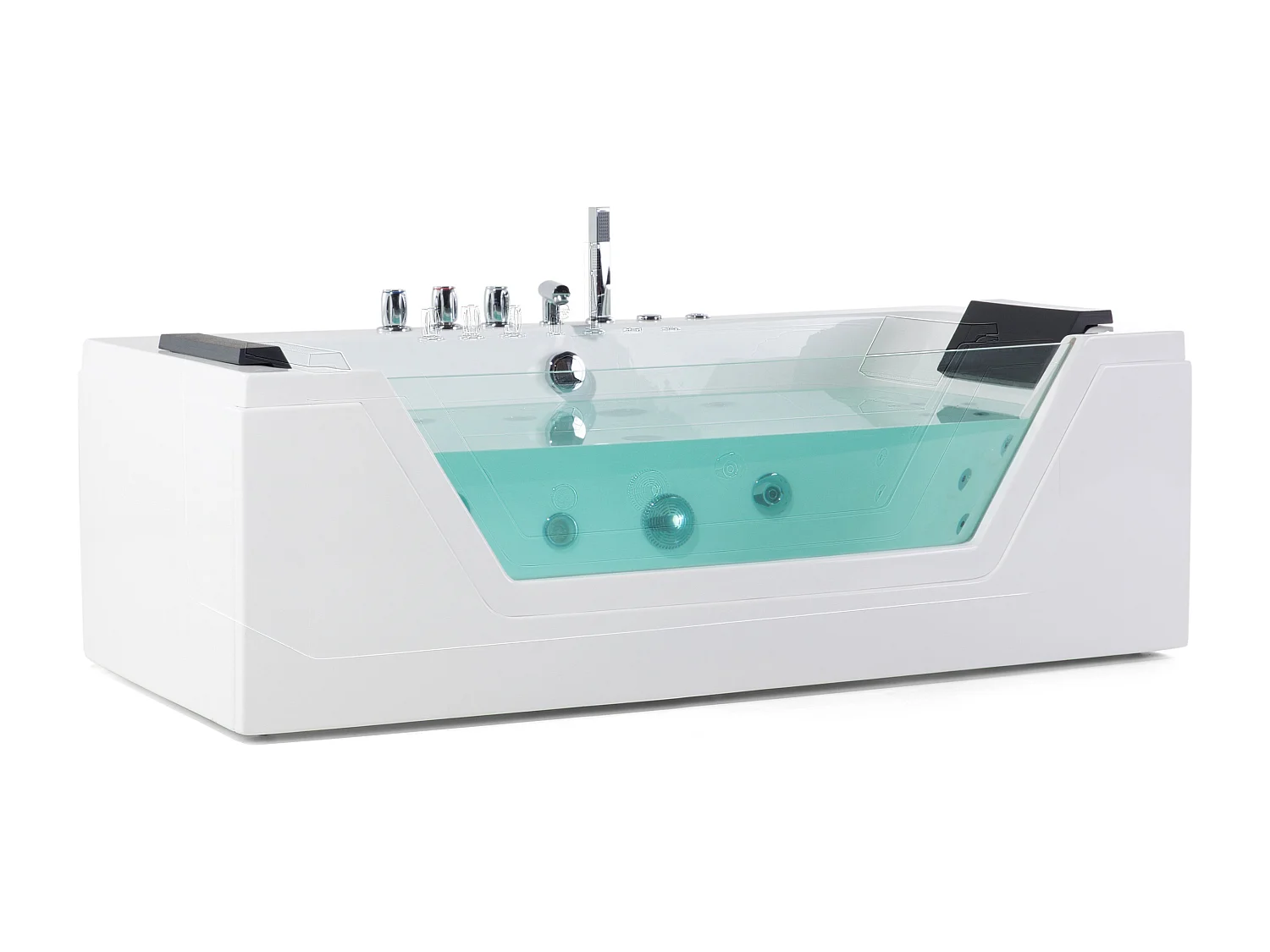 Whirlwanne Badewanne weiß rechteckig Doppelwanne mit Massage LED 150 cm Samana