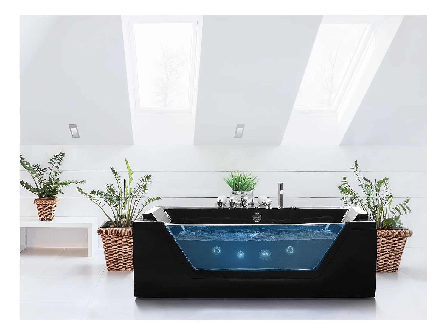 Hoek bubbelbad met LED SAMANA 153 x 71 cm Zwart