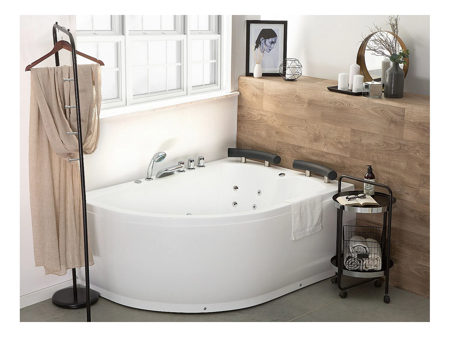 Hoek bubbelbad met LED PARADISO Linkerzijde 158 x 113 cm Wit