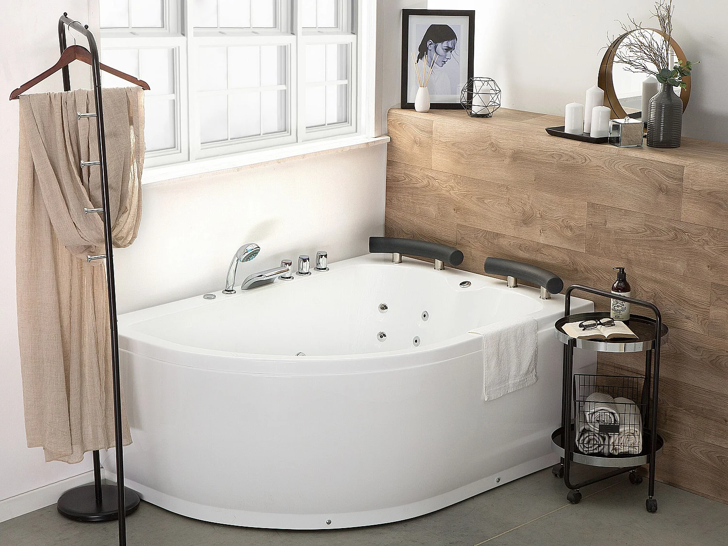 Hoek bubbelbad met LED PARADISO Linkerzijde 158 x 113 cm Wit