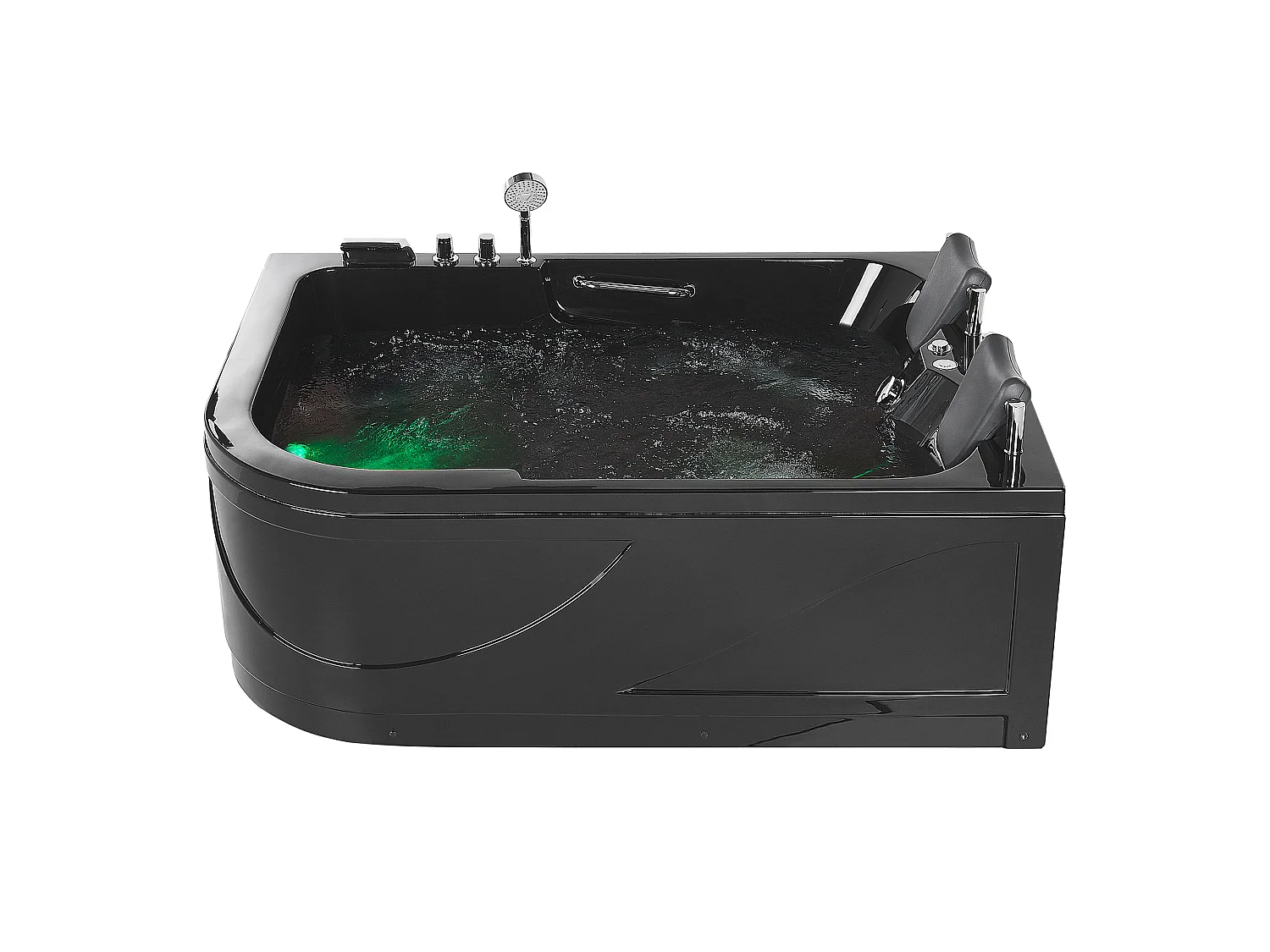 Schwarze Whirlwanne Badewanne mit LED-Beleuchtung SPA 170 x 119 cm links Bayamo
