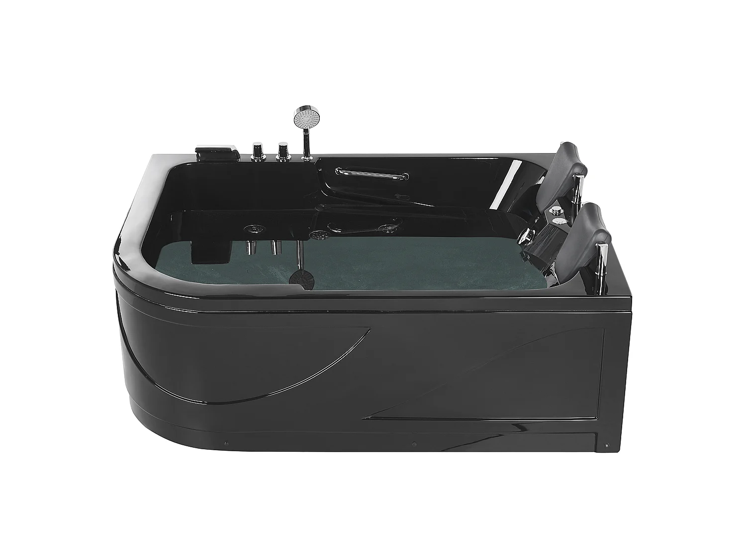 Schwarze Whirlwanne Badewanne mit LED-Beleuchtung SPA 170 x 119 cm links Bayamo