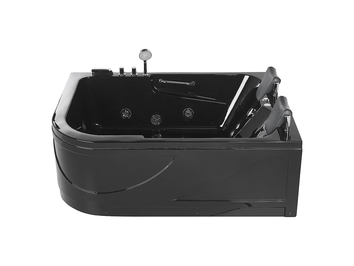 Schwarze Whirlwanne Badewanne mit LED-Beleuchtung SPA 170 x 119 cm links Bayamo