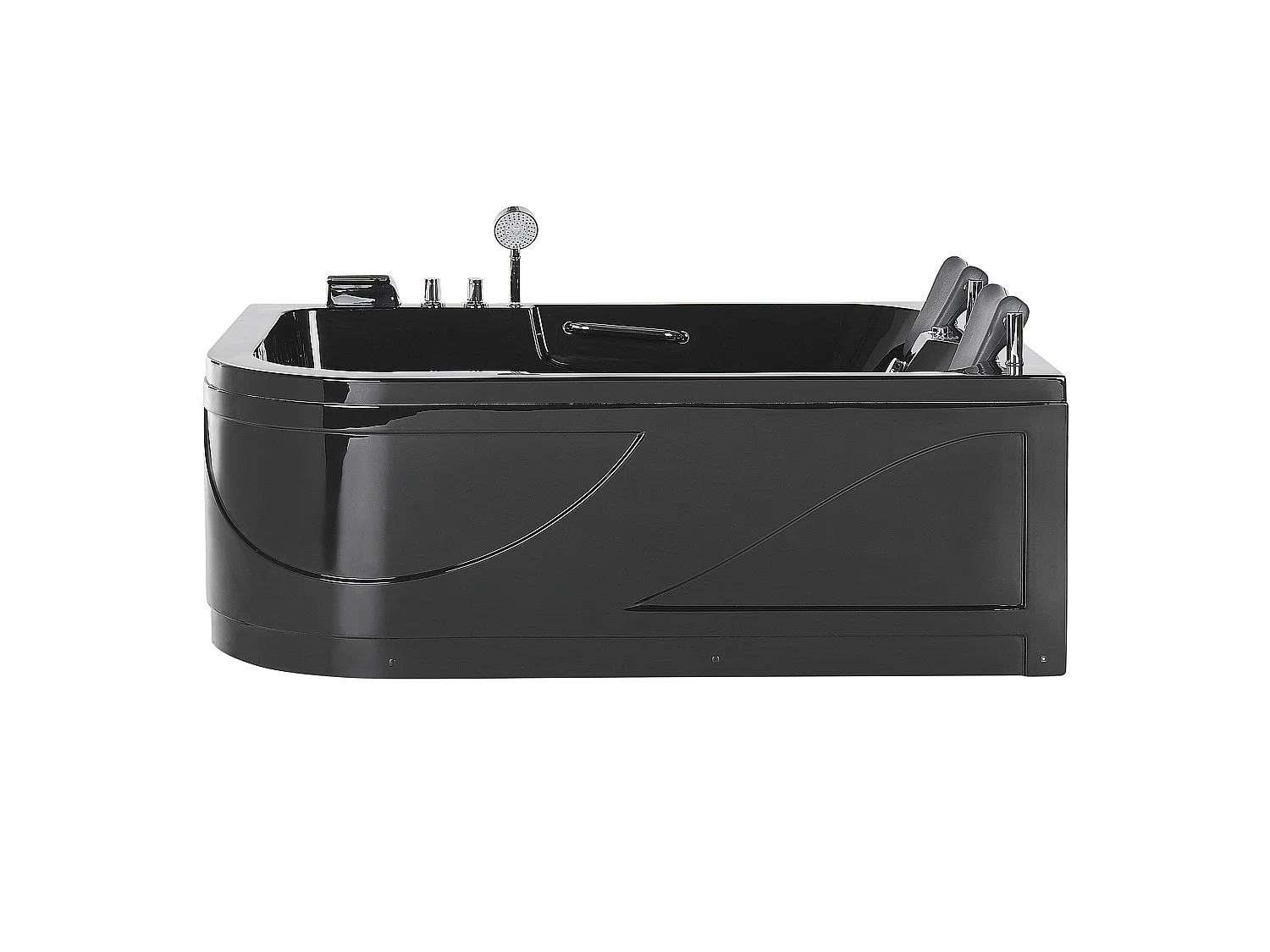 Schwarze Whirlwanne Badewanne mit LED-Beleuchtung SPA 170 x 119 cm links Bayamo