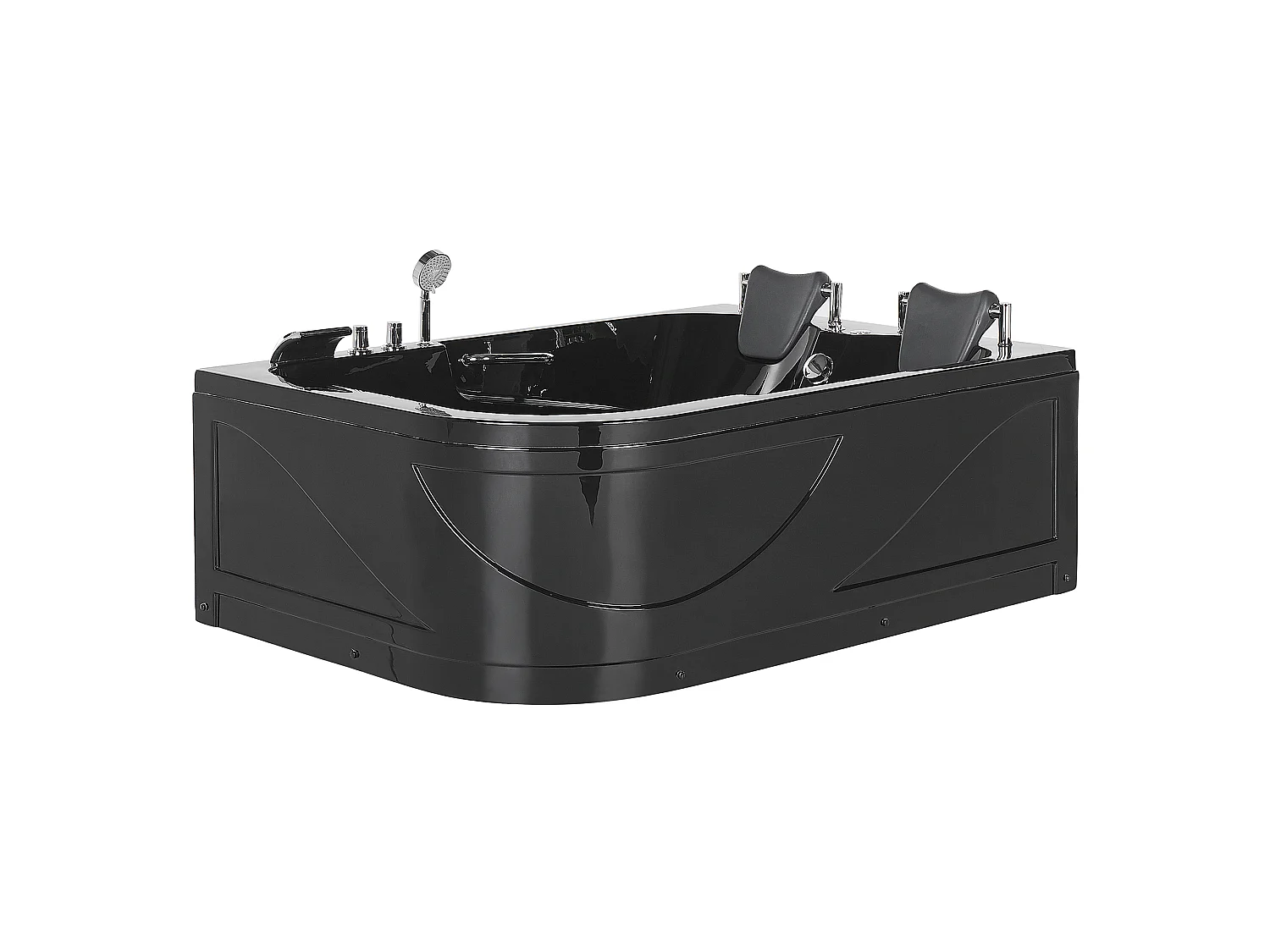 Schwarze Whirlwanne Badewanne mit LED-Beleuchtung SPA 170 x 119 cm links Bayamo
