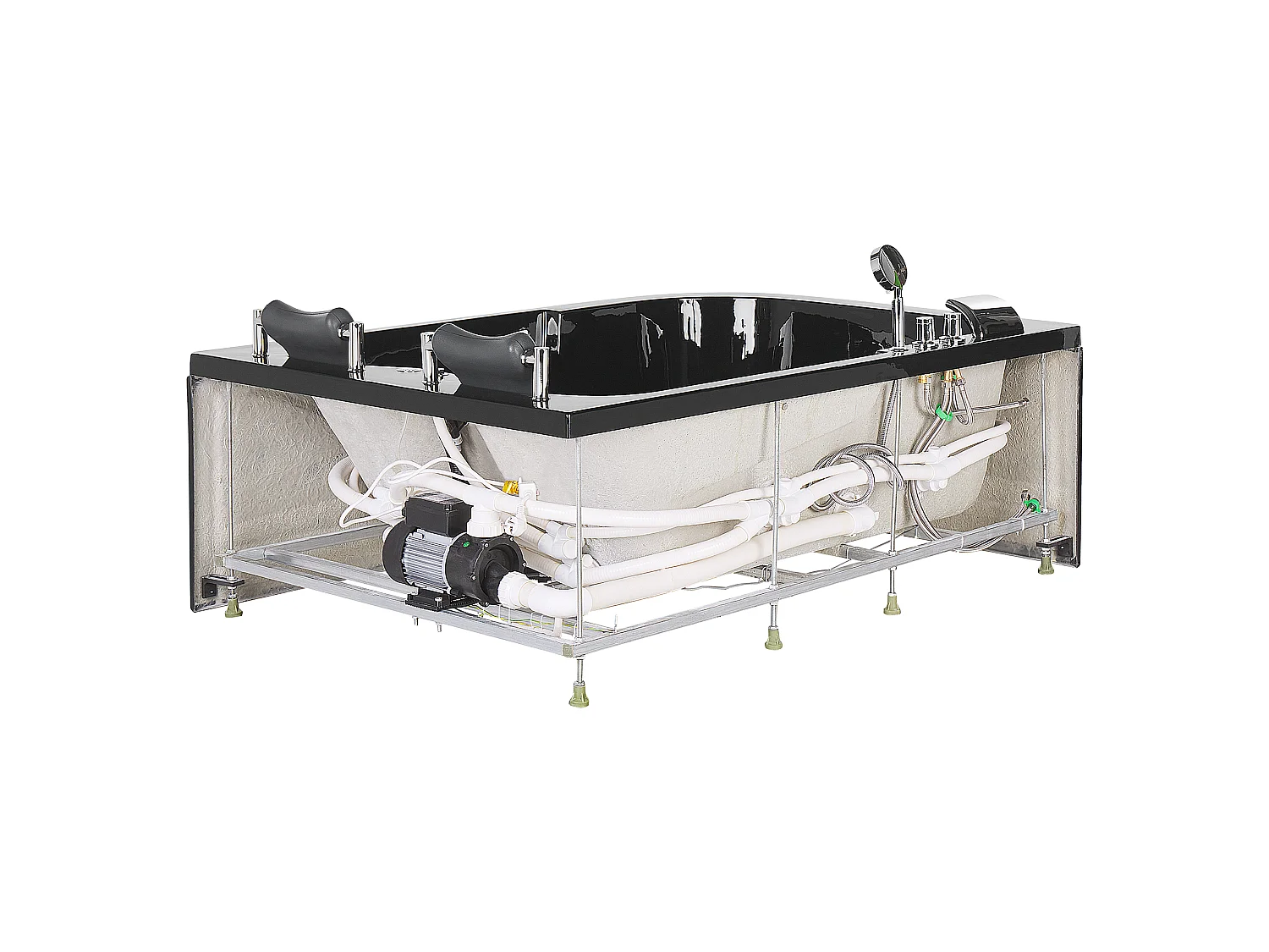 Schwarze Whirlwanne Badewanne mit LED-Beleuchtung SPA 170 x 119 cm links Bayamo