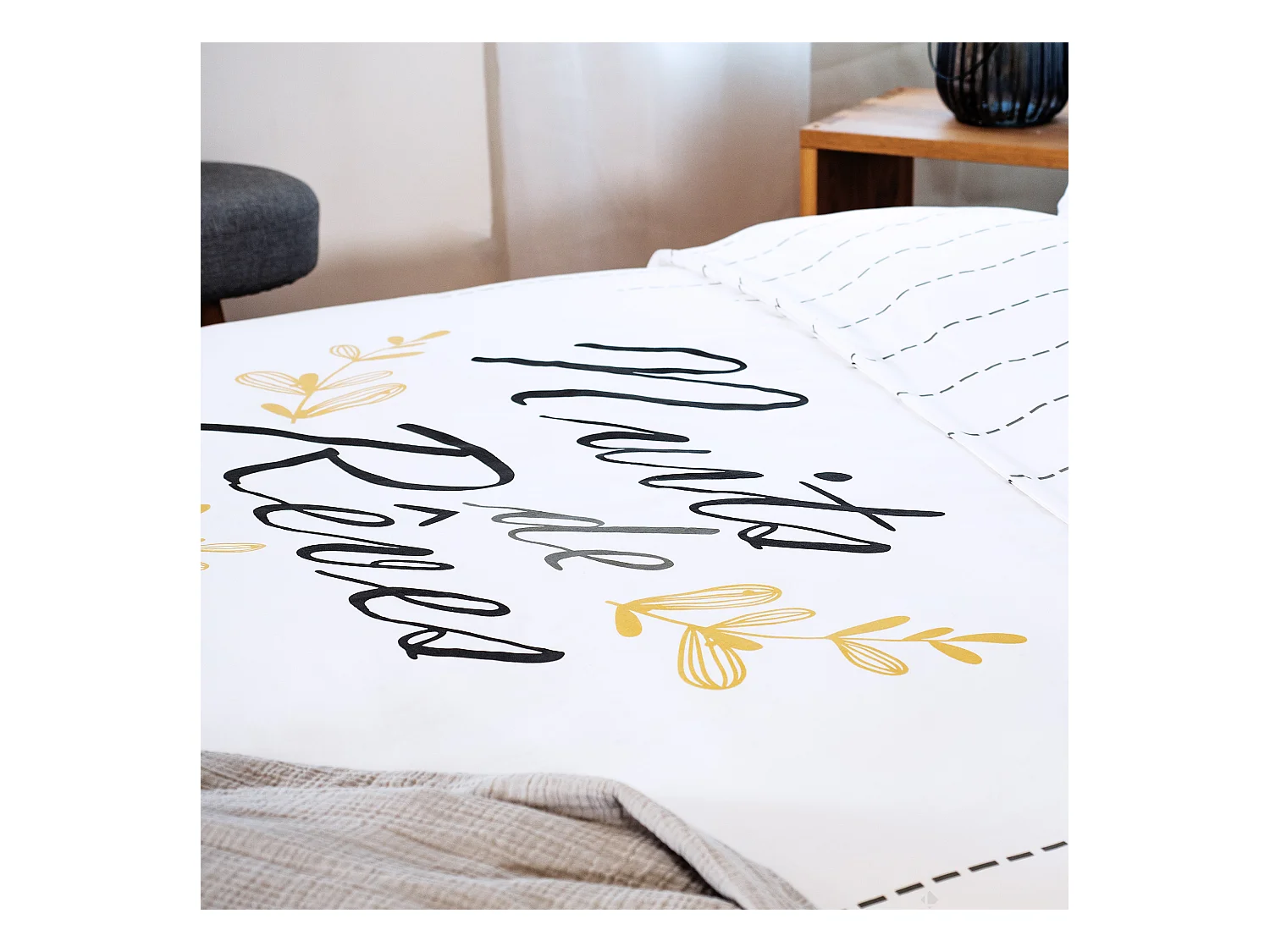 Parure de lit 260x240 cm coton REVES Ecru 3 pièces