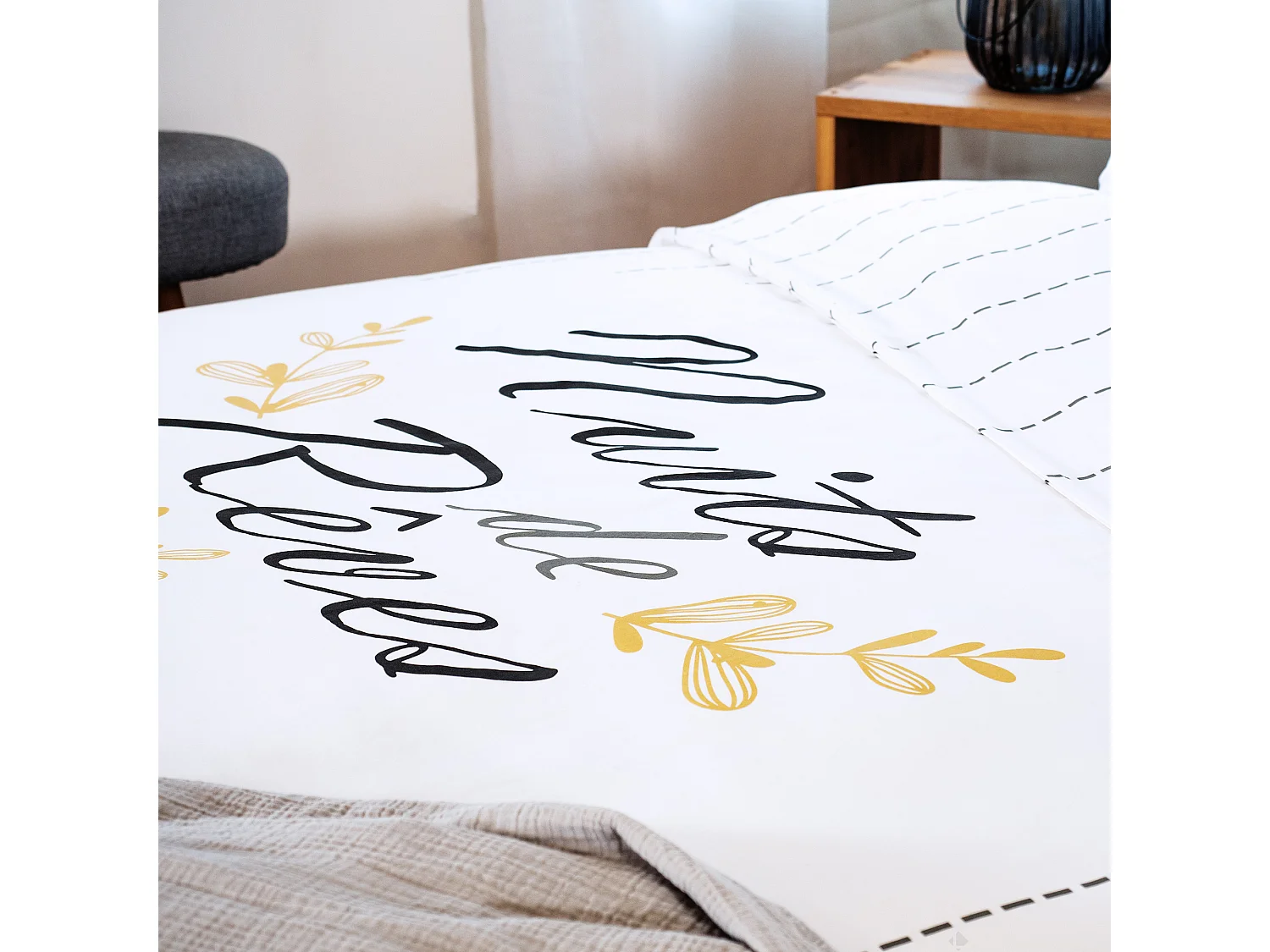 Parure de lit 260x240 cm coton REVES Ecru 3 pièces