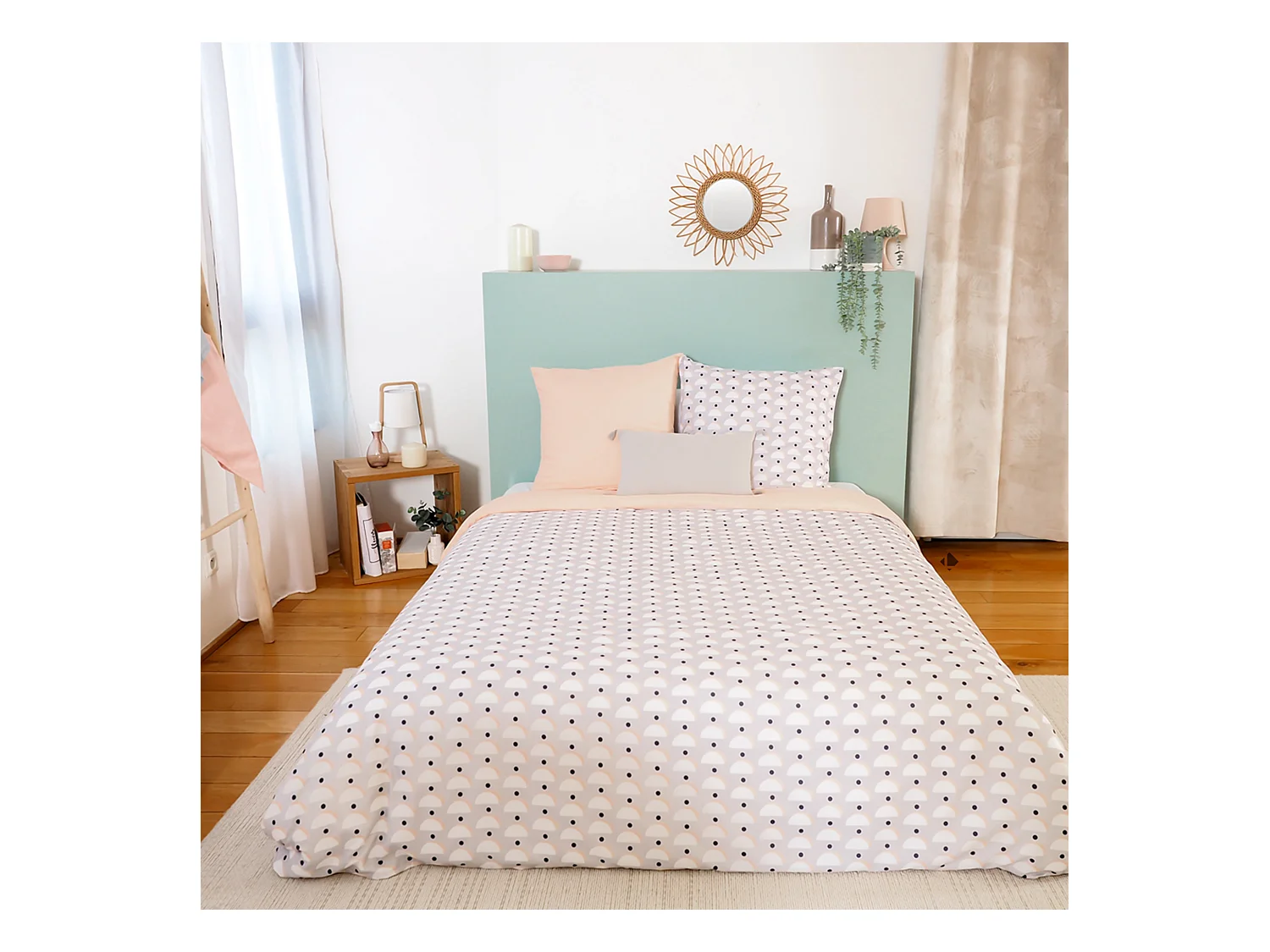 Parure de lit 240x220 cm Microfibre LOBE Gris 3 pièces