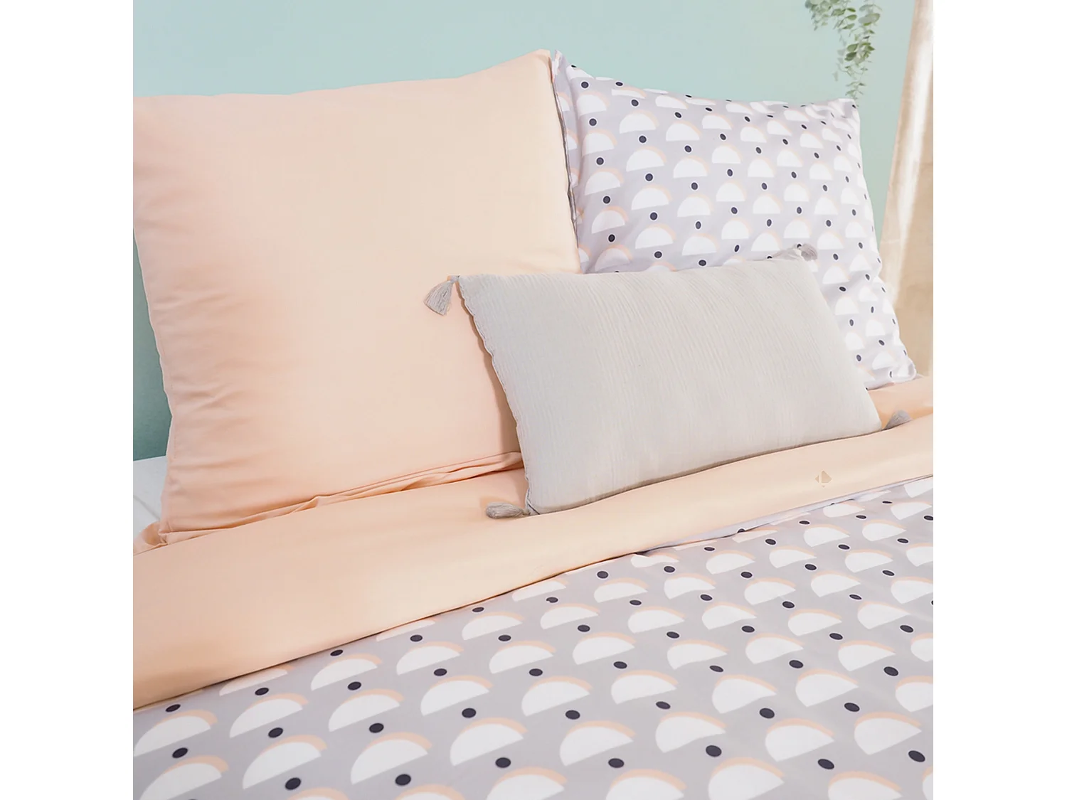 Parure de lit 240x220 cm Microfibre LOBE Gris 3 pièces