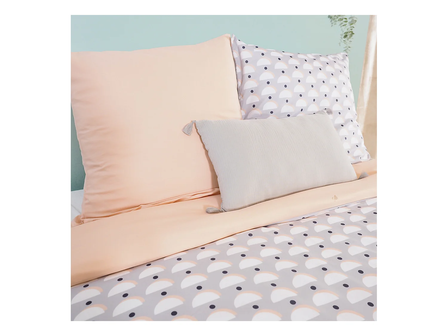 Parure de lit 260x240 cm Microfibre LOBE Gris 3 pièces