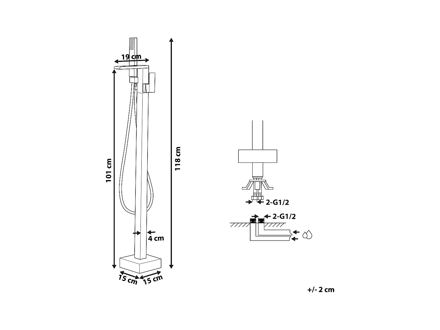 Bateria wannowa wolnostojąca BOYOMA Złoty