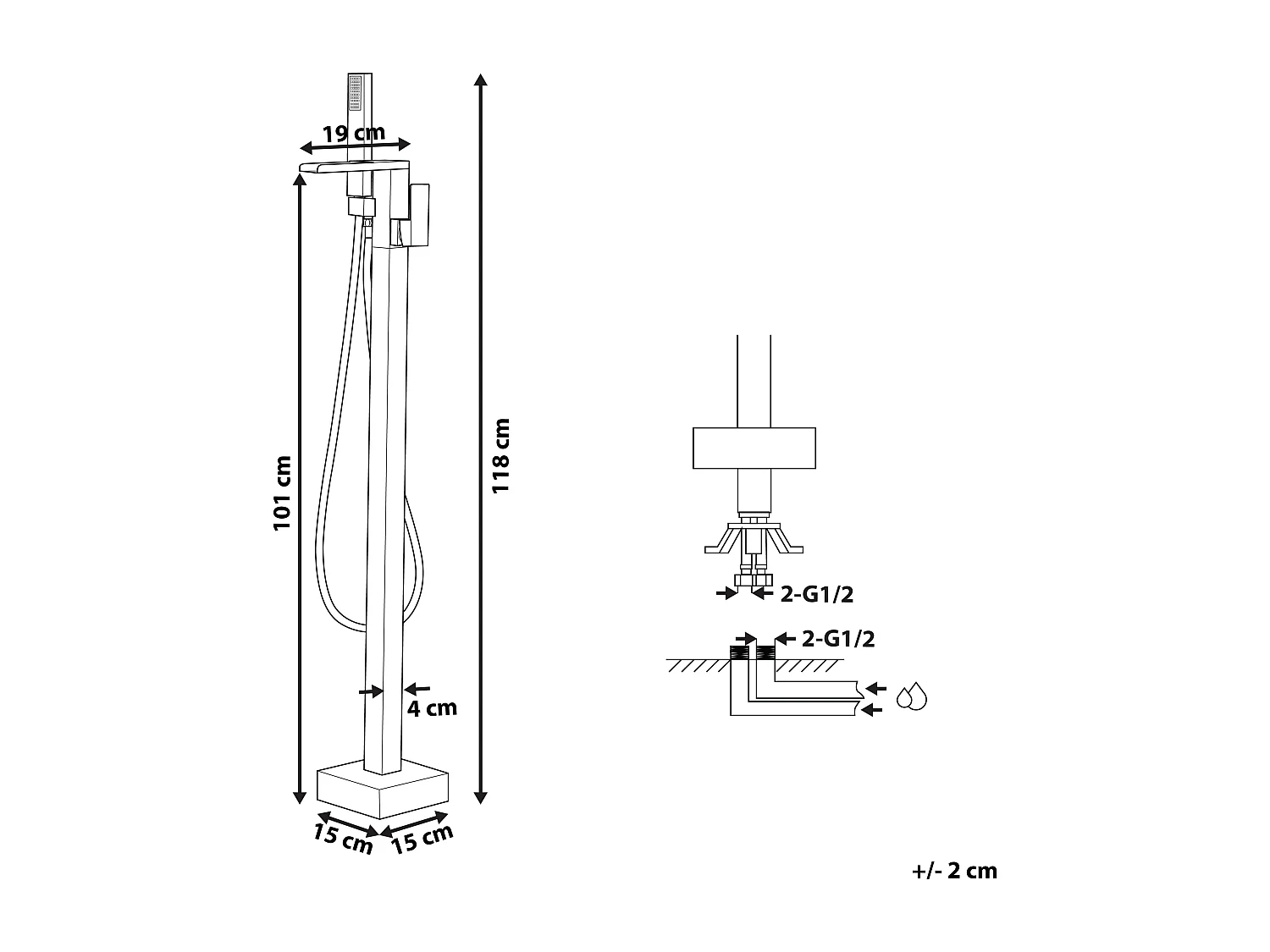 Badewannenarmatur freistehend glänzend Gold Edelstahl Boyoma