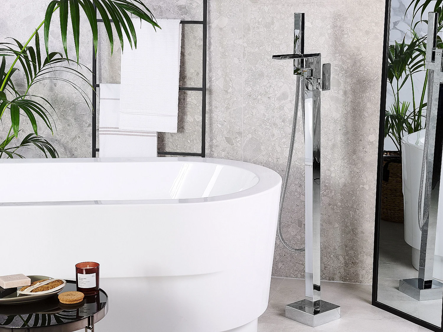 Badewannenarmatur freistehend verchromt Silber Edelstahl Boyoma