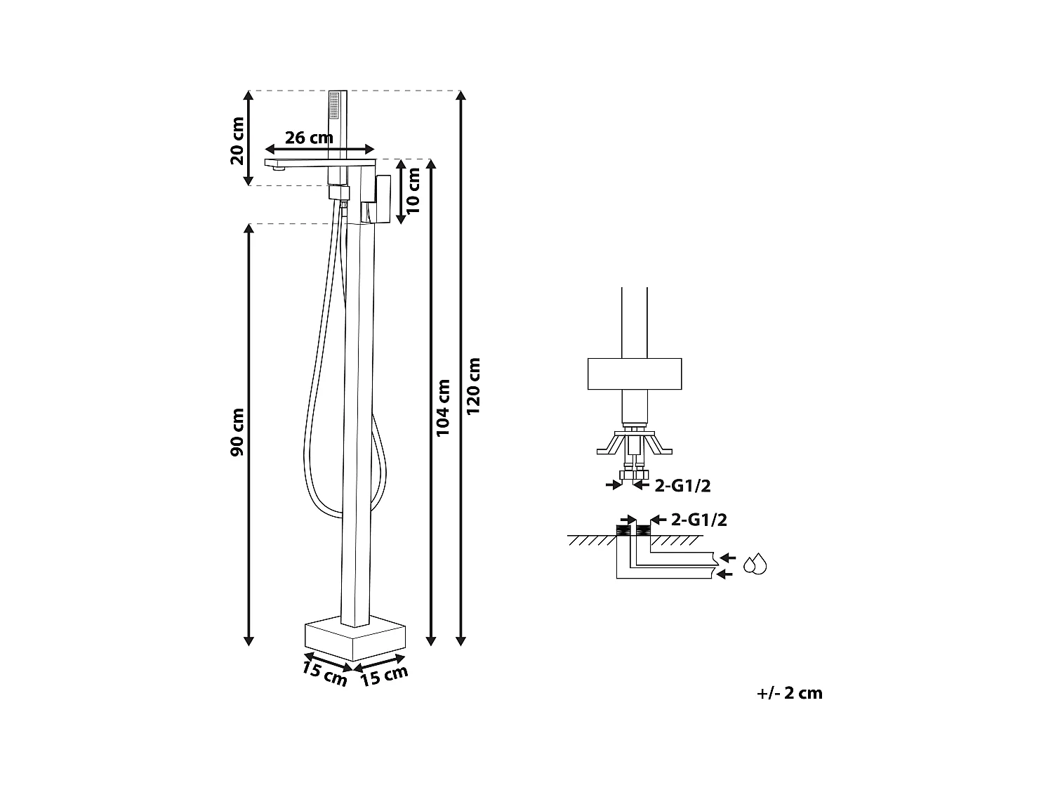 Bateria wannowa wolnostojąca DELLA Złoty