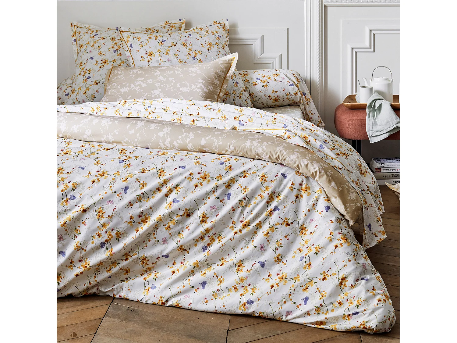Taie de traversin 240x43 cm percale coton BEL AMOUR jaune
