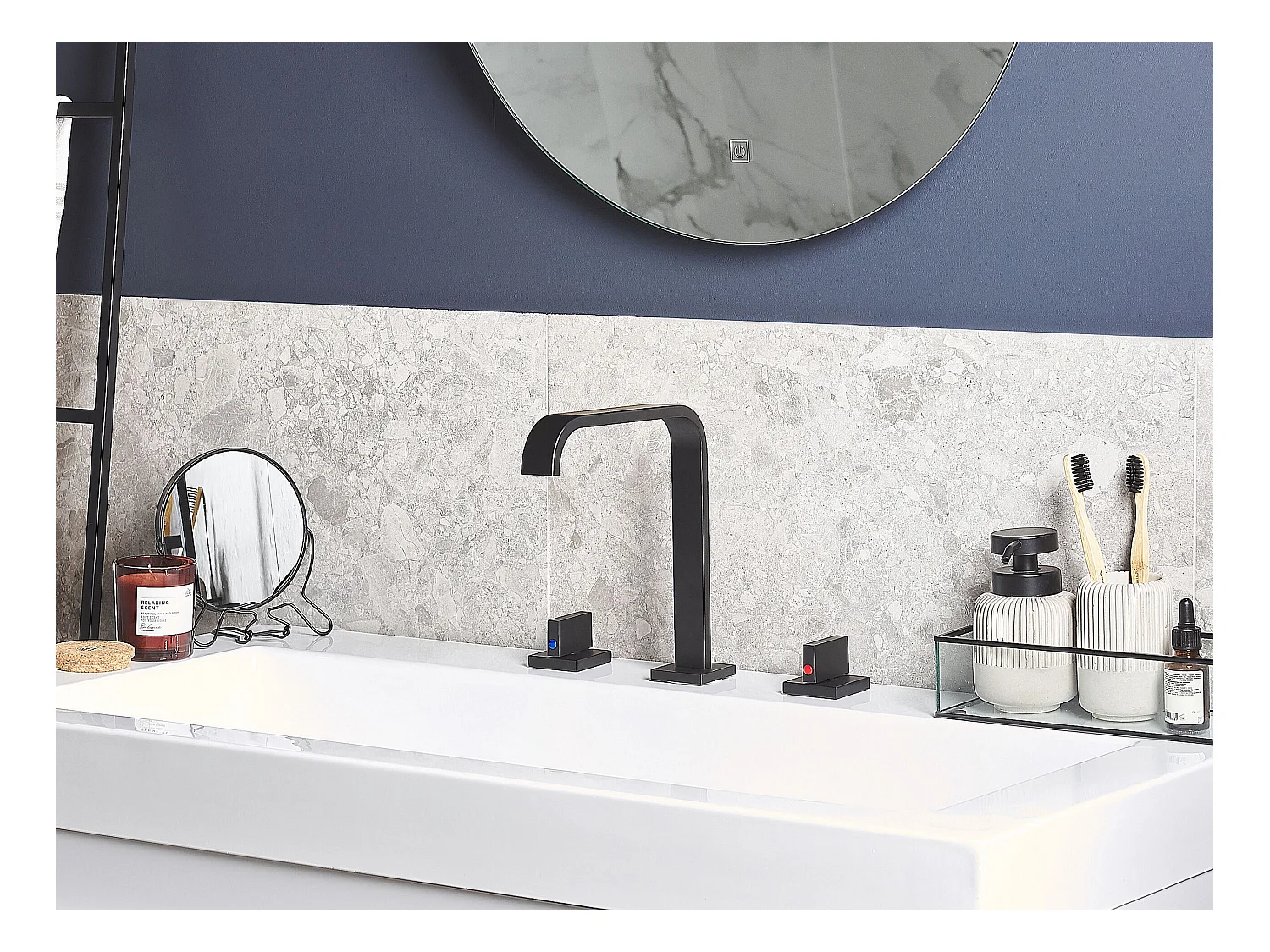 3-Loch-Waschbeckenarmatur mattes Schwarz Edelstahl Kagera