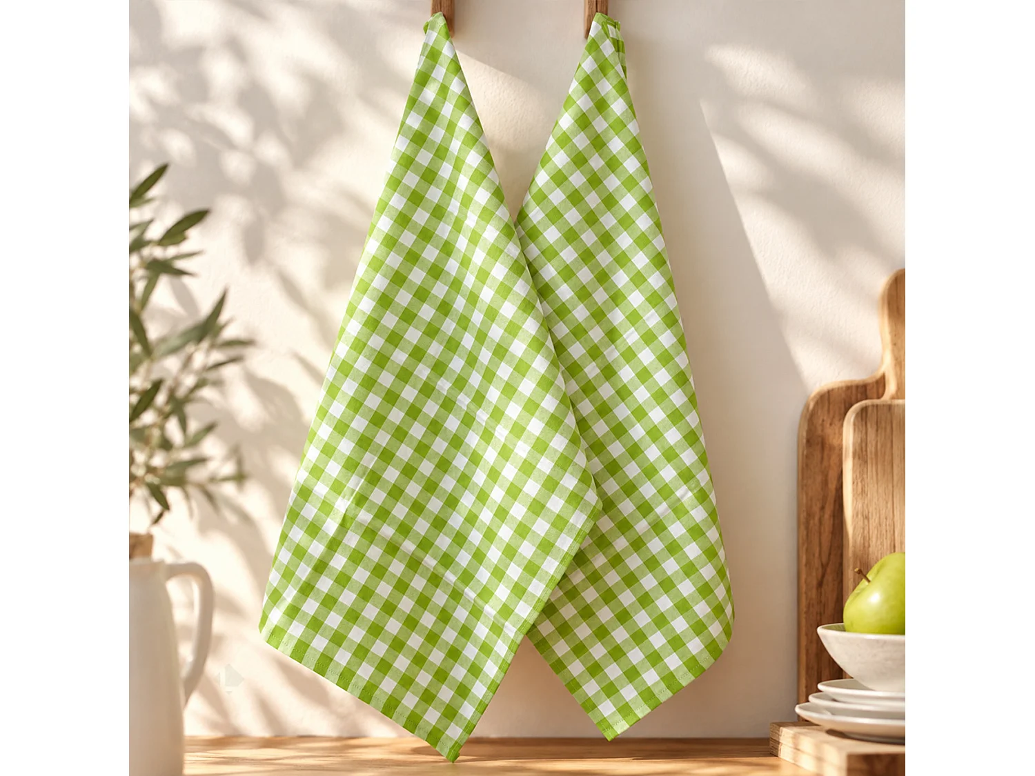 Lot de 2 torchons de cuisine toile 50x70 cm SQUARES VICHY vert pistache