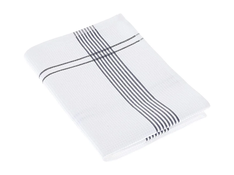 Torchon de cuisine 50x70 cm nid d'abeille WAFFLE PIQUET blanc filet gris