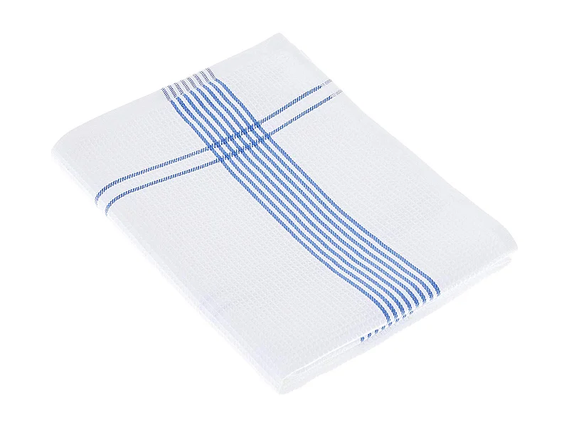 Torchon de cuisine 50x70 cm nid d'abeille WAFFLE PIQUET blanc filet bleu