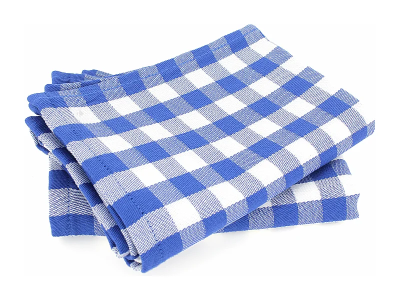 Lot de 2 torchons de cuisine toile 50x70 cm SQUARES VICHY bleu Ultramar