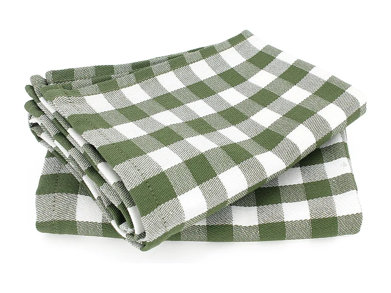 Lot de 2 torchons de cuisine toile 50x70 cm SQUARES VICHY vert kaki