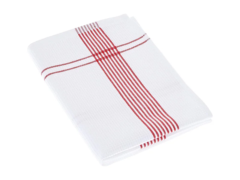 Torchon de cuisine 50x70 cm nid d'abeille WAFFLE PIQUET blanc filet rouge