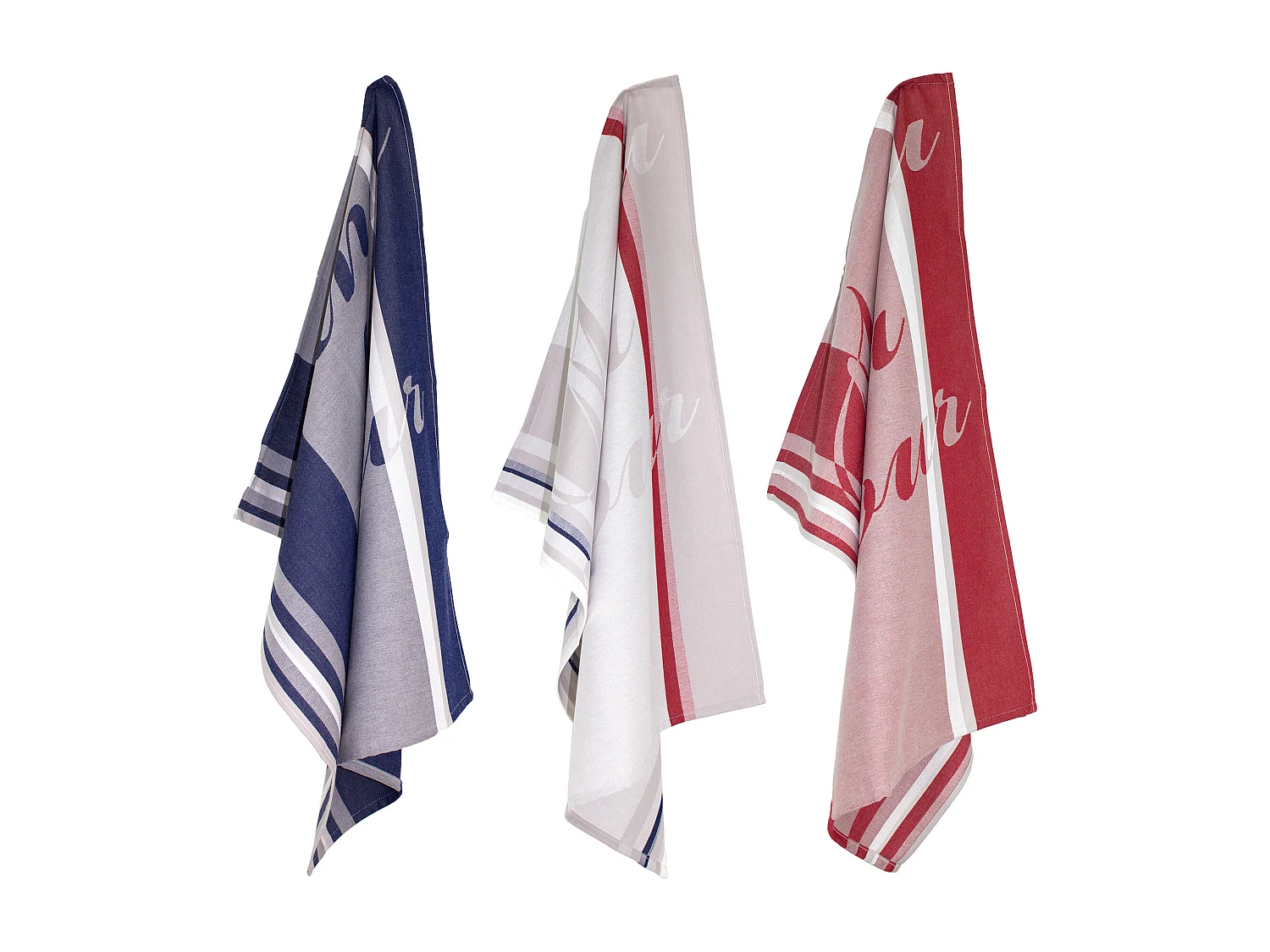 Lot de 3 torchons de cuisine jacquard Anne-de-Solène Marianne Bleu Blanc et rouge