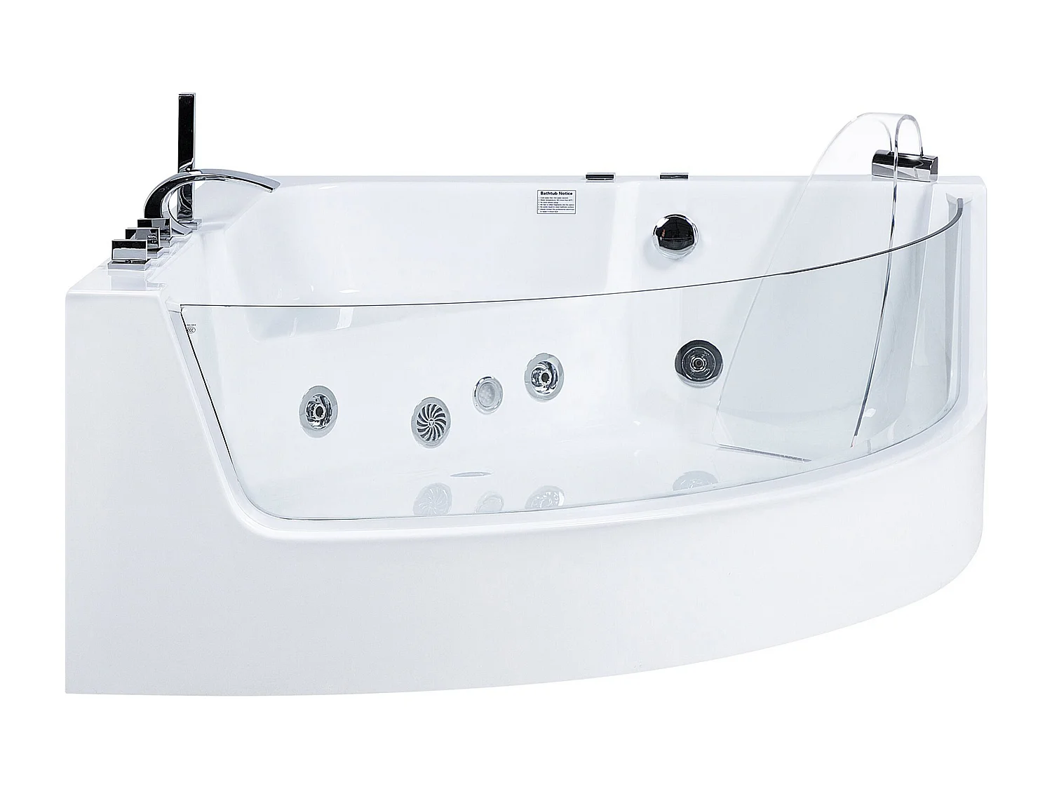 Baignoire d'angle à remous avec LED MARINA 190 x 135 cm Blanc