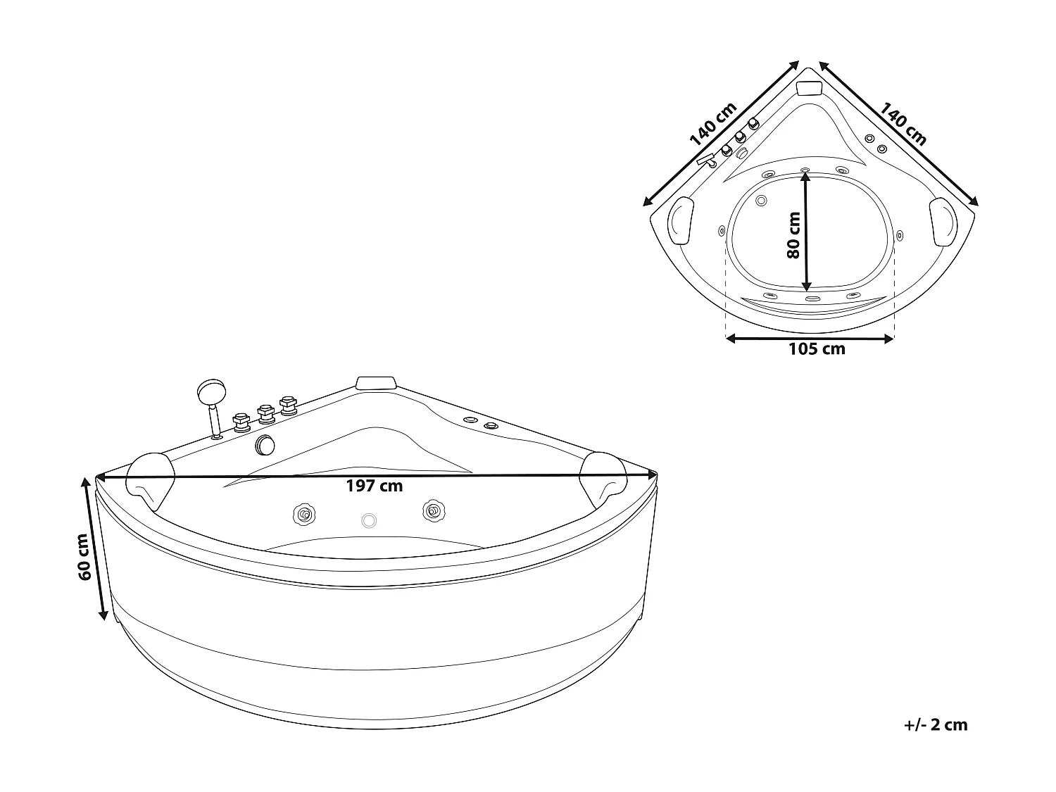 Hoek bubbelbad met LED BARACOA 197 x 140 cm Wit
