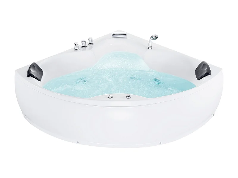 Whirlpool Badewanne Eckmodell mit LED SENADO 205 x 150 cm Weiss