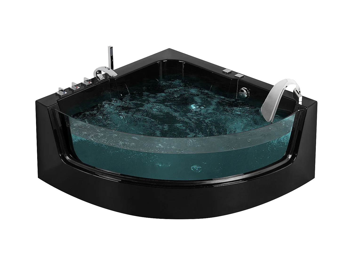 Hoek bubbelbad met LED MARINA 190 x 135 cm Zwart