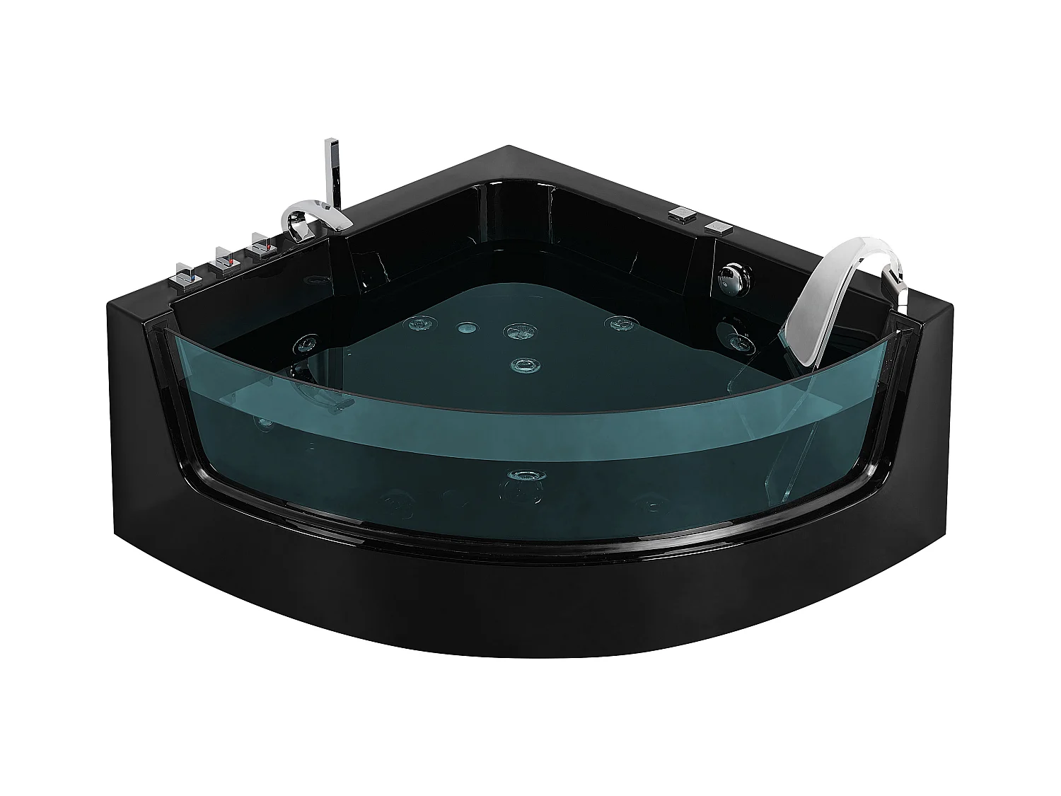 Hoek bubbelbad met LED MARINA 190 x 135 cm Zwart