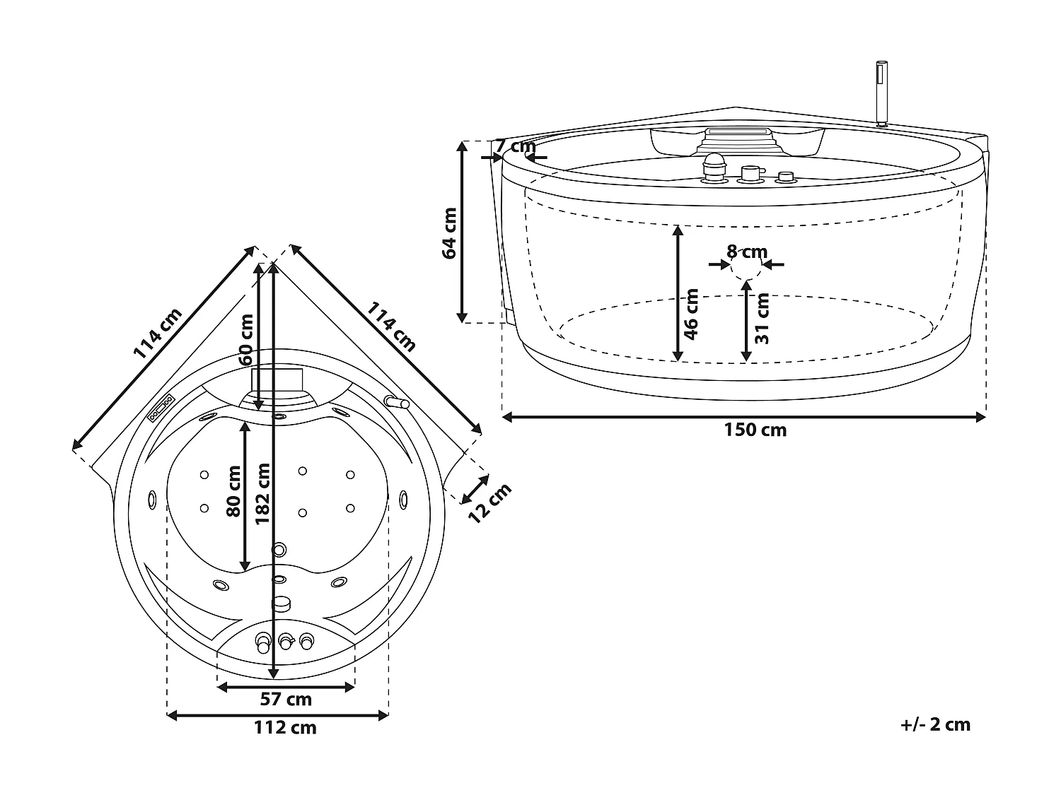 Hoek bubbelbad met LED MILANO Met ingebouwde Bluetooth speaker 181 x 150 cm Wit