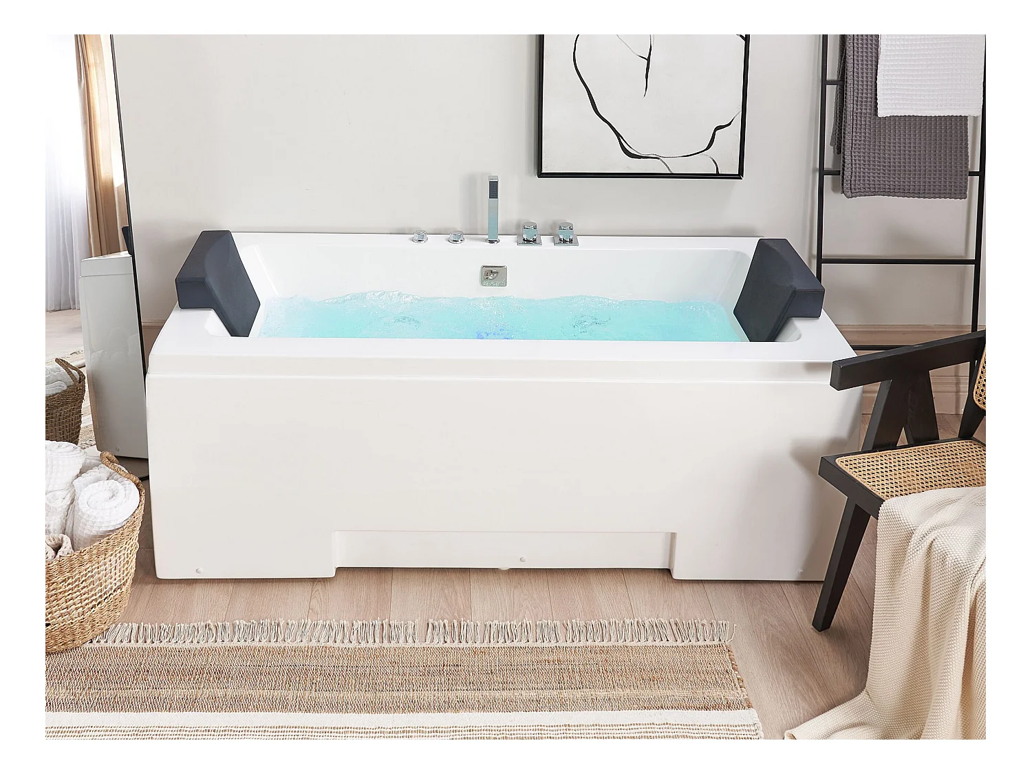 Whirlwanne Badewanne Spa weiß rechteckige Doppelwanne mit Massage LED Galley