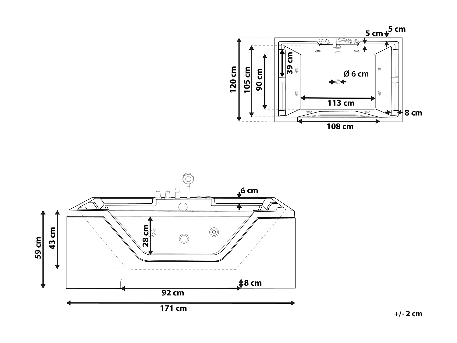 Baignoire d'angle à remous HUARAZ 170 x 120 cm Blanc