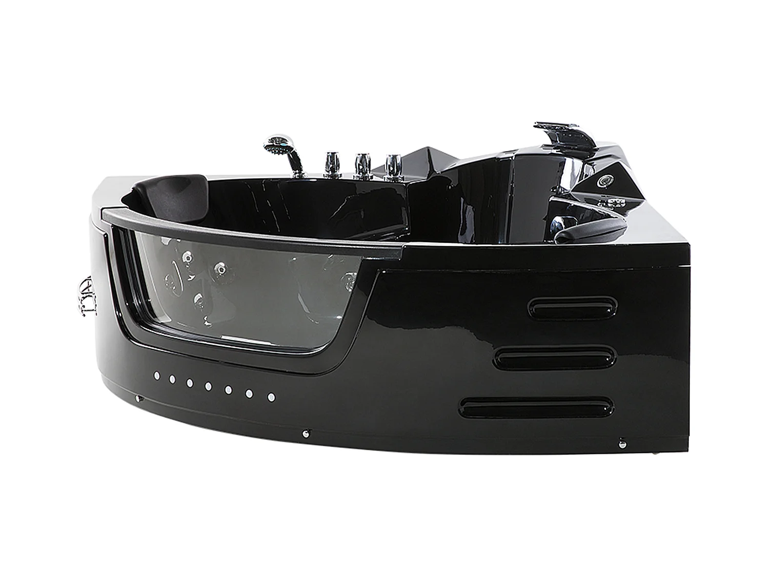 Baignoire d'angle à remous avec LED MARTINICA 214 x 155 cm Noir