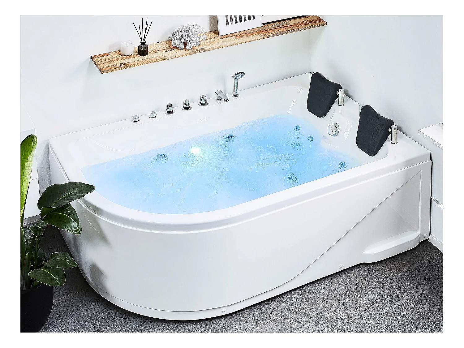 Hoek bubbelbad met LED CALAMA Linkerzijde 180 x 120 cm Wit