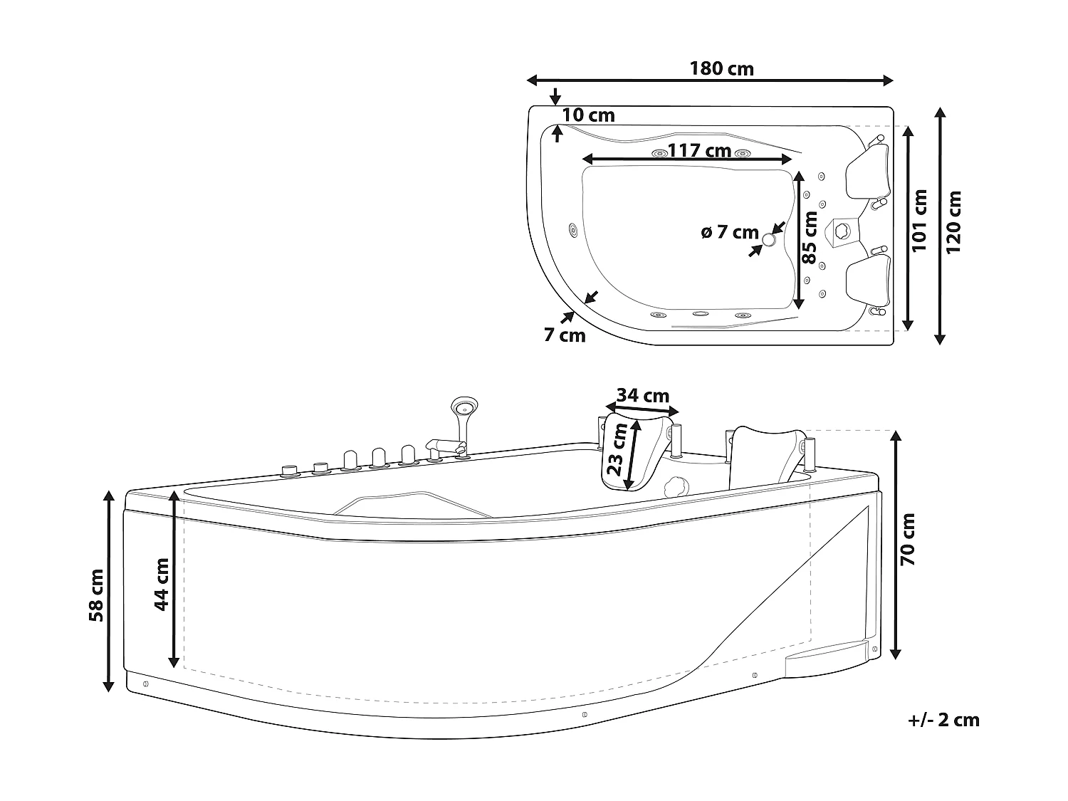 Hoek bubbelbad met LED CALAMA Linkerzijde 180 x 120 cm Wit