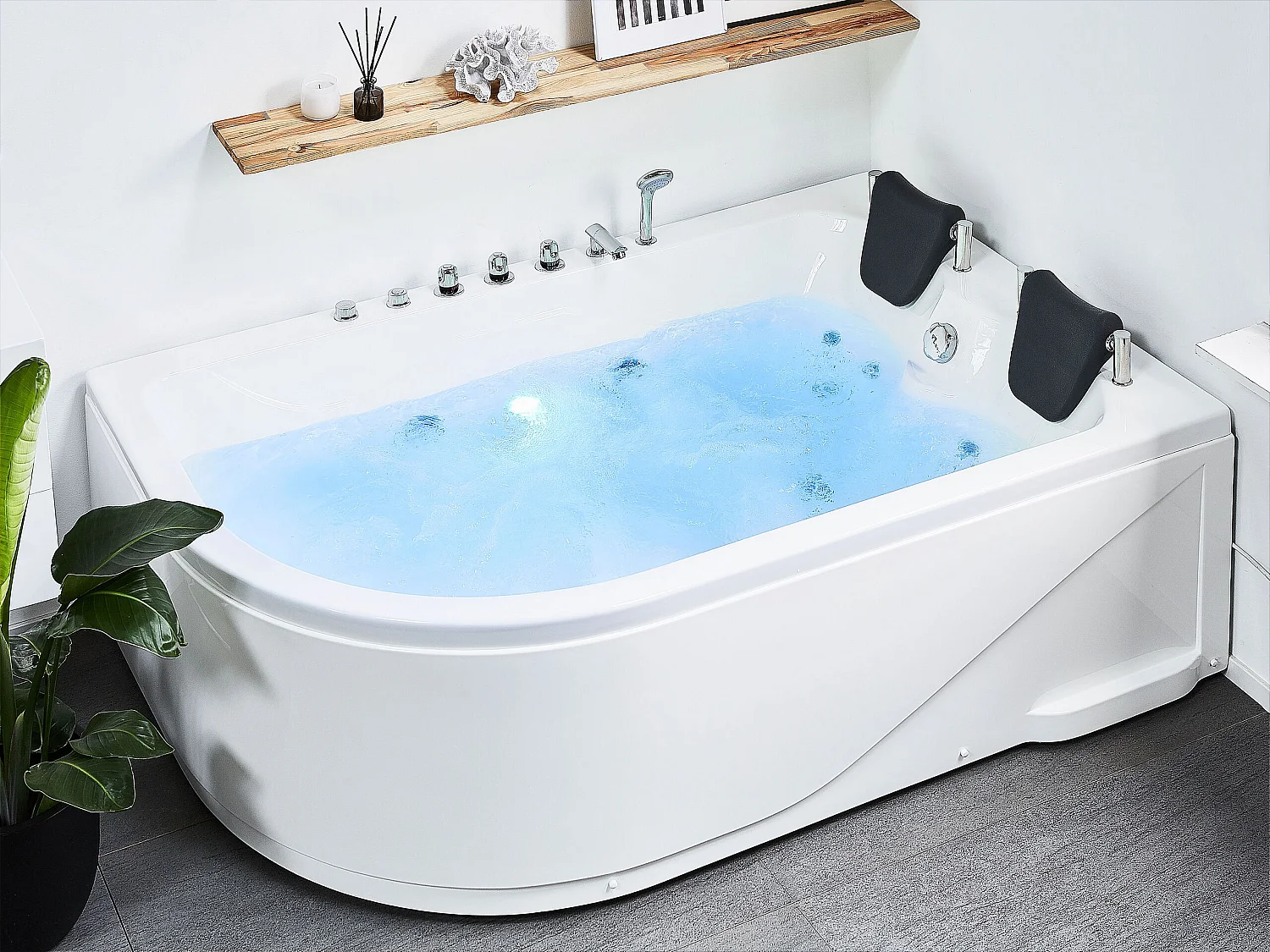 Baignoire d'angle à remous avec LED CALAMA Côté droite 180 x 120 cm Blanc