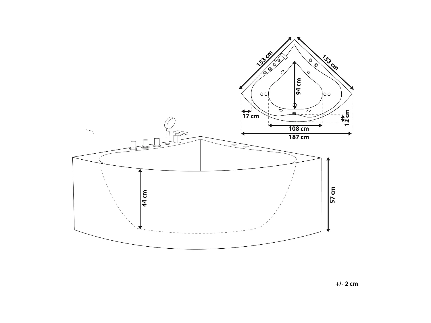 Baignoire d'angle à remous ISLITA 187 x 133 cm Blanc