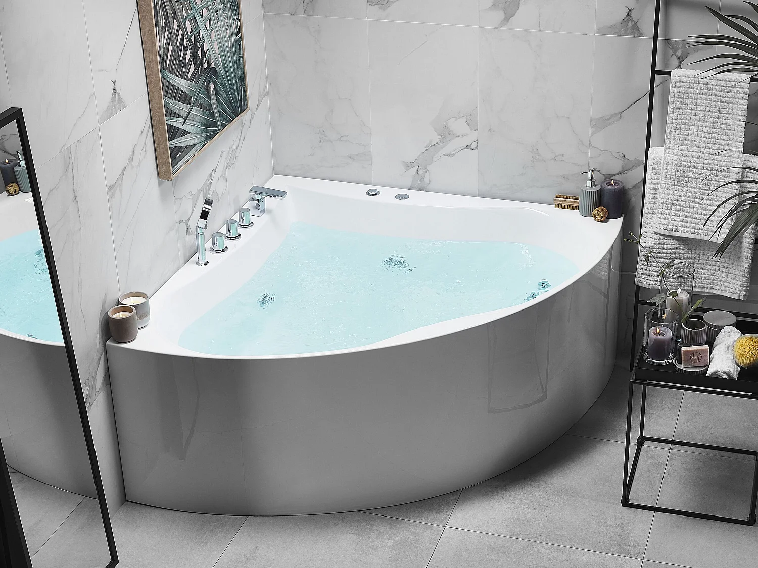 Luxus Whirlwanne Eckbadewanne Spa weiß mit Massage Überlauf 187 x 133 cm Islita