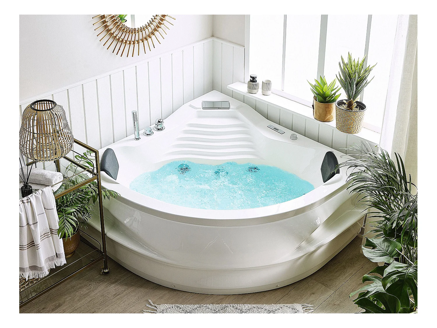 Hoek bubbelbad met LED MONACO Met ingebouwde Bluetooth speaker 210 x 145 cm Wit