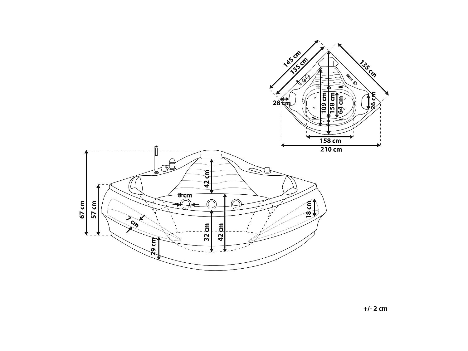 Hoek bubbelbad met LED MONACO Met ingebouwde Bluetooth speaker 210 x 145 cm Wit