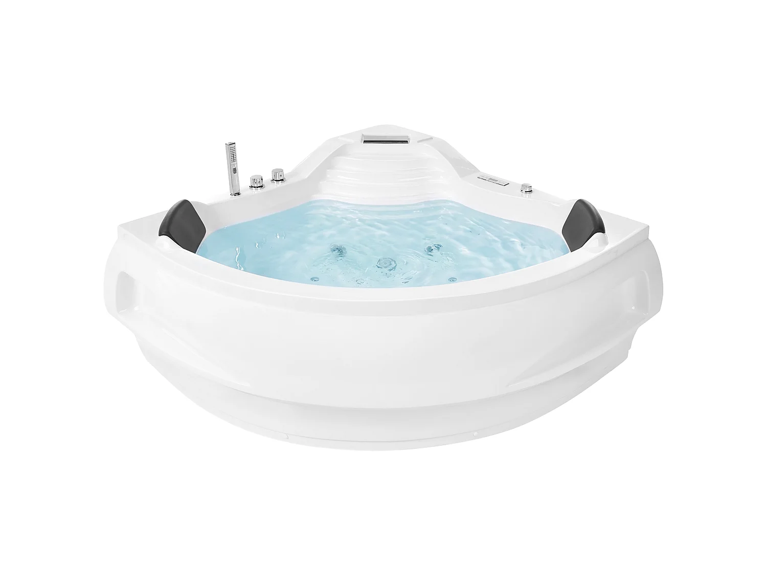 Baignoire d'angle à remous avec LED MONACO Avec haut-parleur Bluetooth intégré 210 x 145 cm Blanc